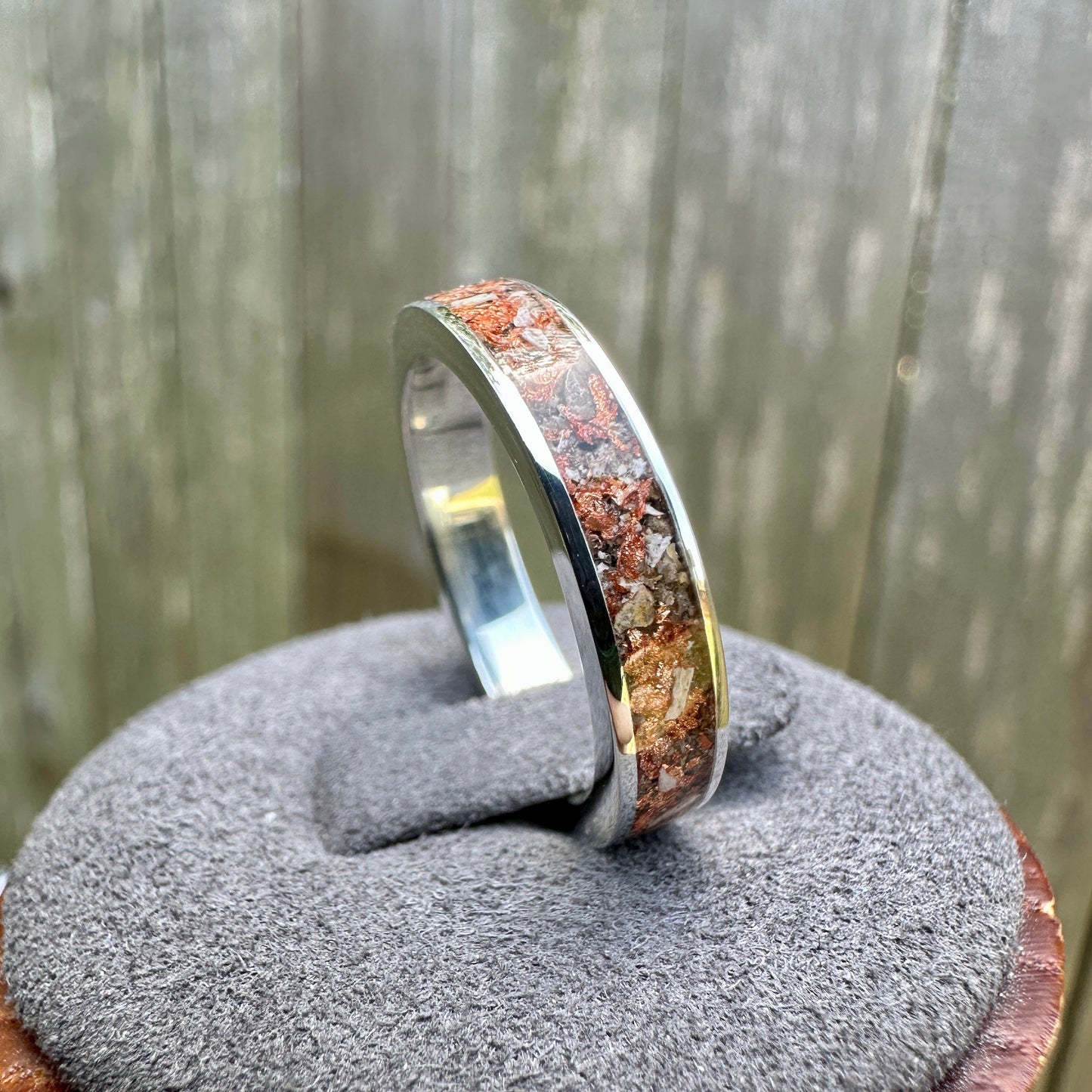 3mm or 4mm Silver Cremation Ring with Rose Gold Flakes