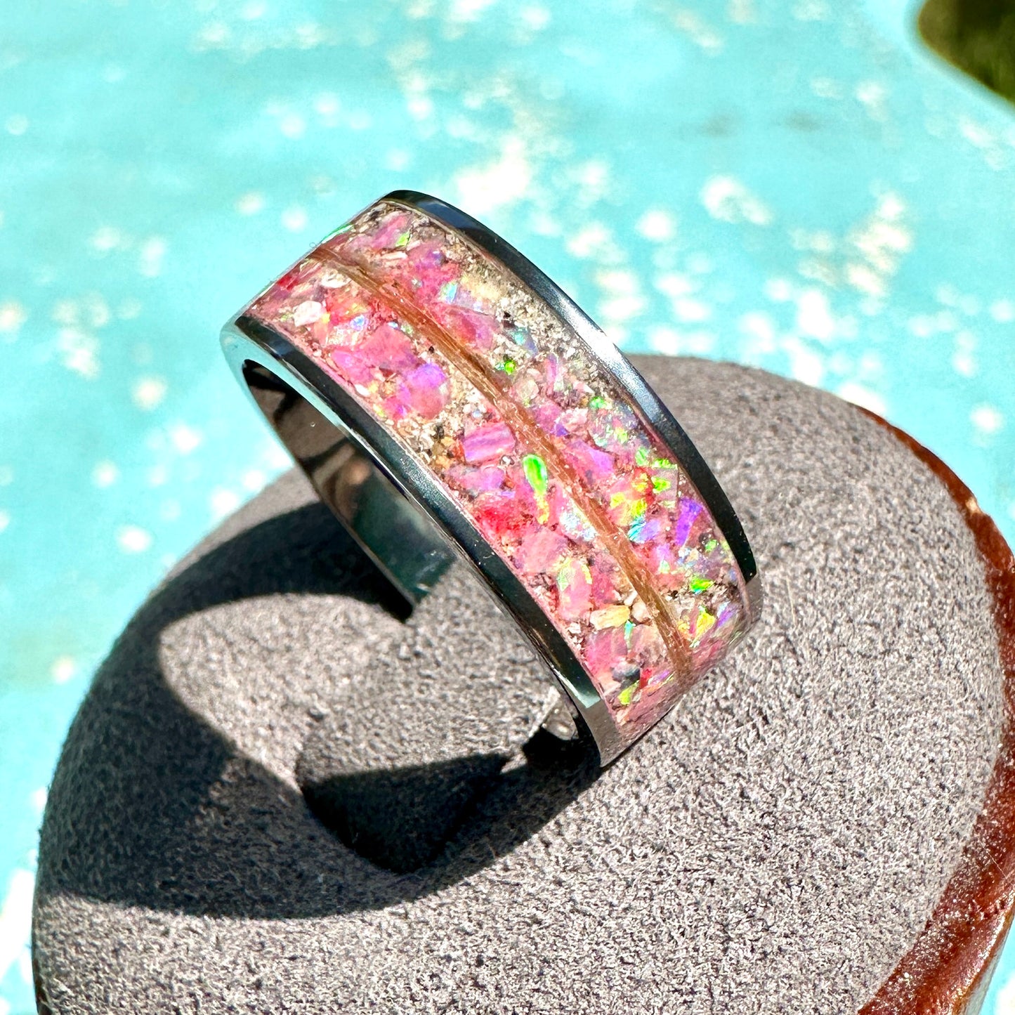 8mm Titanium Cremation Ring with Fur or Hair Accent