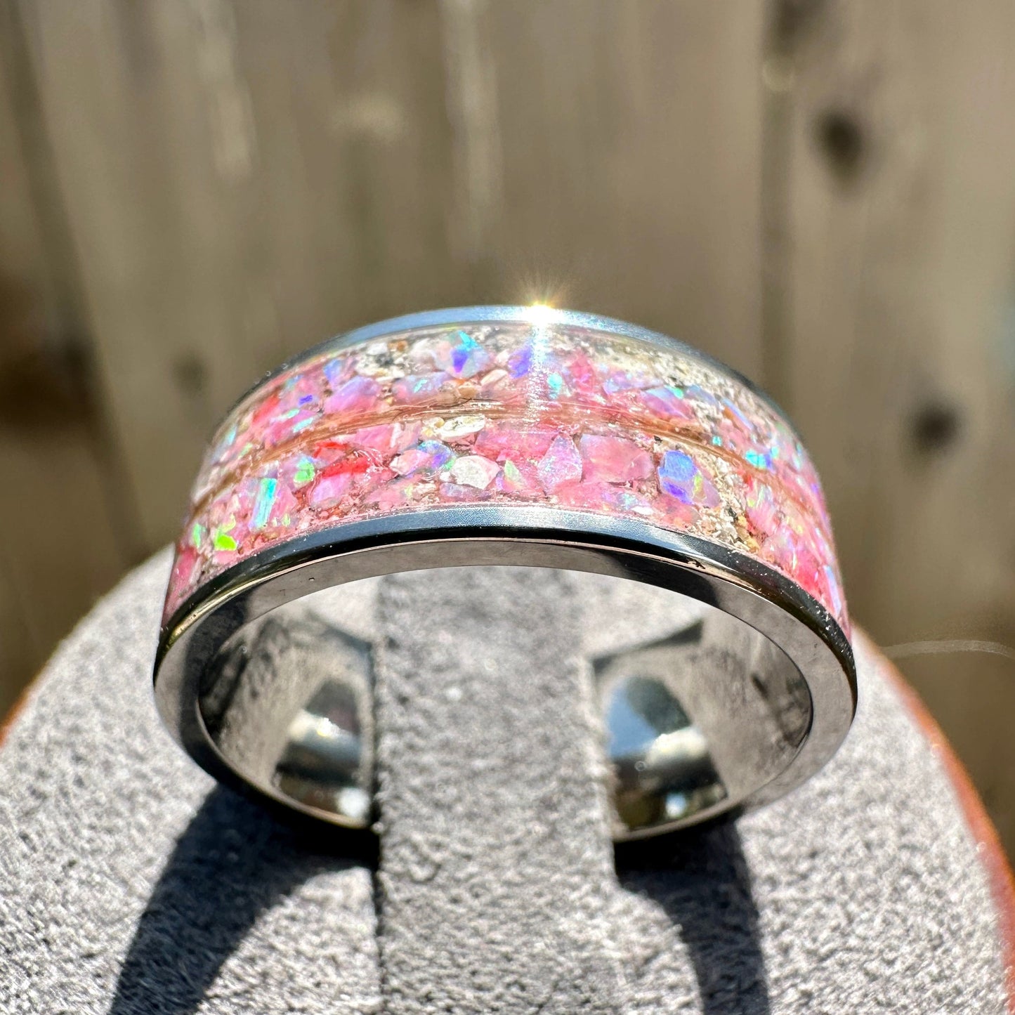 8mm Titanium Cremation Ring with Fur or Hair Accent