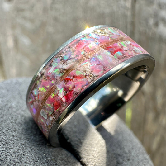 8mm Titanium Cremation Ring with Fur or Hair Accent