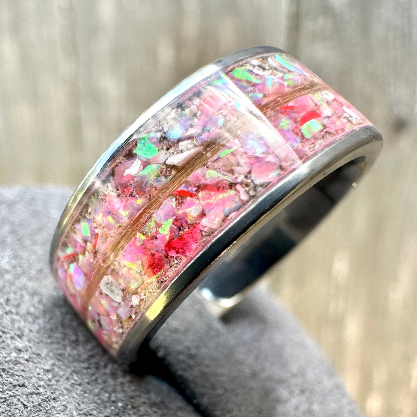 8mm Titanium Cremation Ring with Fur or Hair Accent